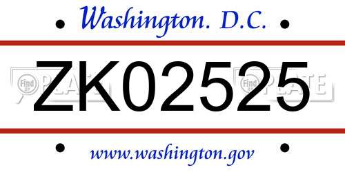 ZK02525 District Of Columbia License Plate