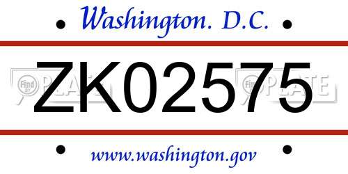 ZK02575 District Of Columbia License Plate