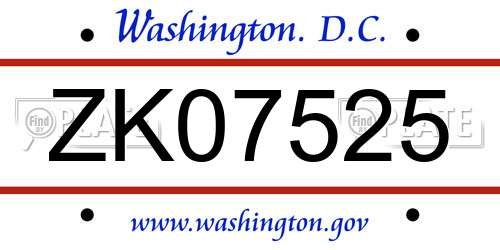 ZK07525 District Of Columbia License Plate