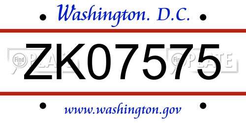 ZK07575 District Of Columbia License Plate