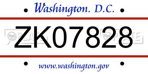 ZK07828 District Of Columbia License Plate