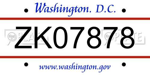ZK07878 District Of Columbia License Plate