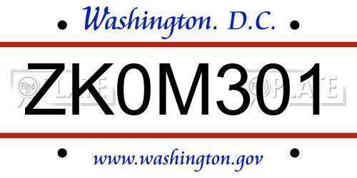 ZK0M301 District Of Columbia License Plate