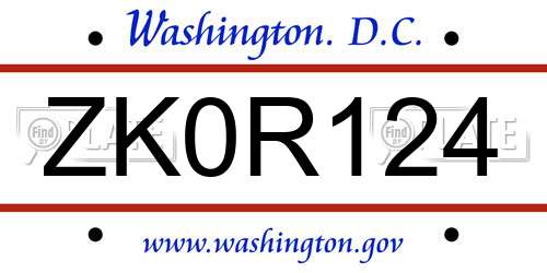 ZK0R124 District Of Columbia License Plate