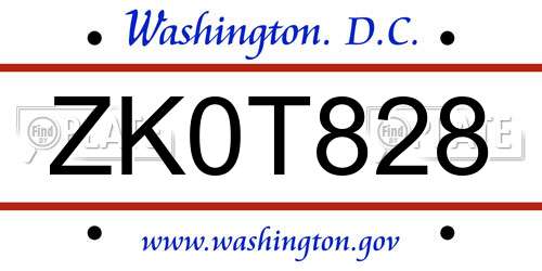 ZK0T828 District Of Columbia License Plate
