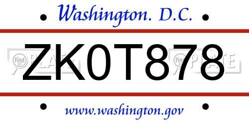 ZK0T878 District Of Columbia License Plate