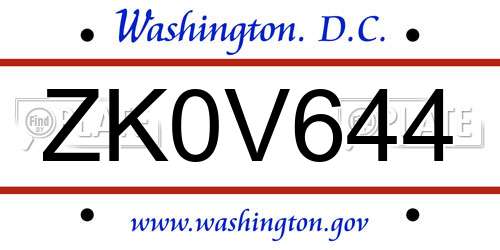 ZK0V644 District Of Columbia License Plate