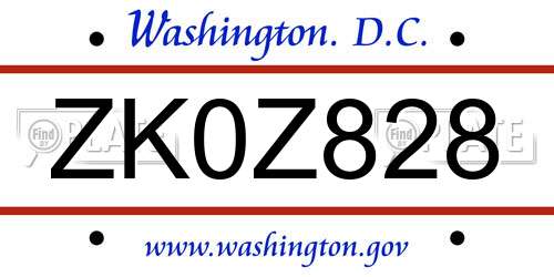 ZK0Z828 District Of Columbia License Plate