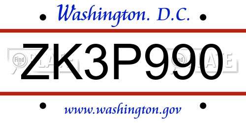 ZK3P990 District Of Columbia License Plate