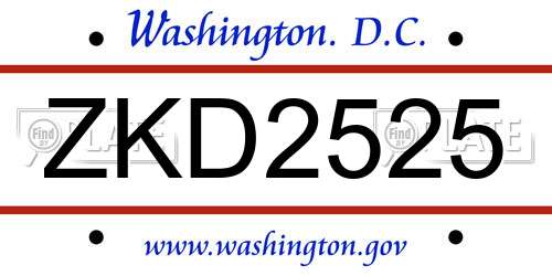 ZKD2525 District Of Columbia License Plate