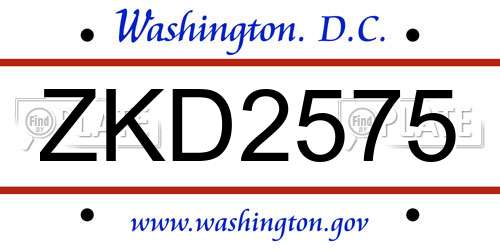 ZKD2575 District Of Columbia License Plate