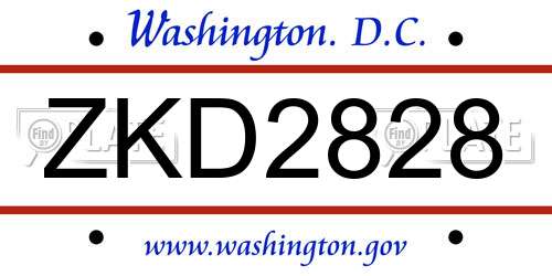 ZKD2828 District Of Columbia License Plate