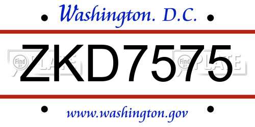 ZKD7575 District Of Columbia License Plate