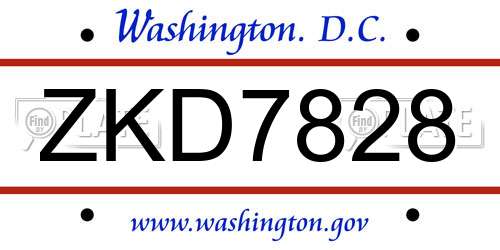 ZKD7828 District Of Columbia License Plate