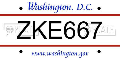 ZKE667 District Of Columbia License Plate