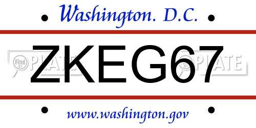 ZKEG67 District Of Columbia License Plate