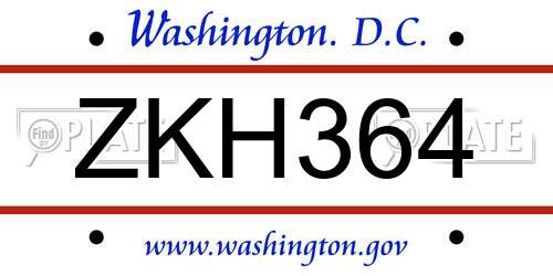 ZKH364 District Of Columbia License Plate