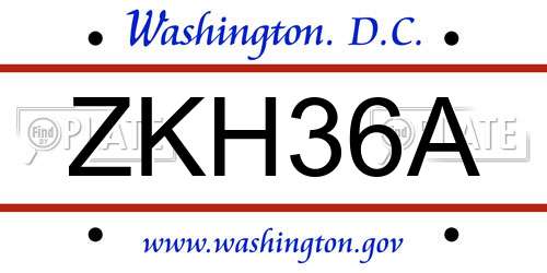 ZKH36A District Of Columbia License Plate
