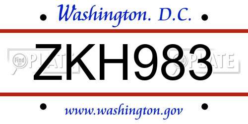 ZKH983 District Of Columbia License Plate
