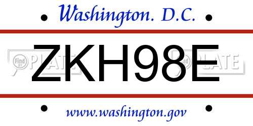 ZKH98E District Of Columbia License Plate