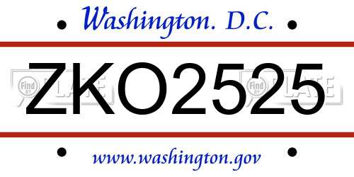 ZKO2525 District Of Columbia License Plate