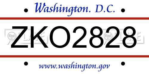 ZKO2828 District Of Columbia License Plate