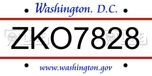 ZKO7828 District Of Columbia License Plate