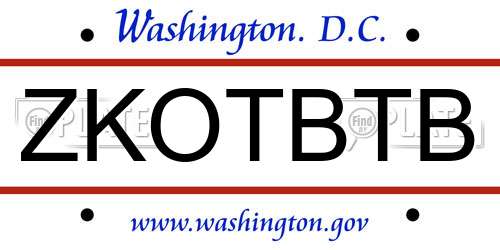 ZKOTBTB District Of Columbia License Plate