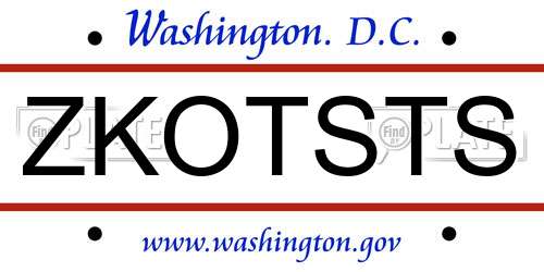 ZKOTSTS District Of Columbia License Plate