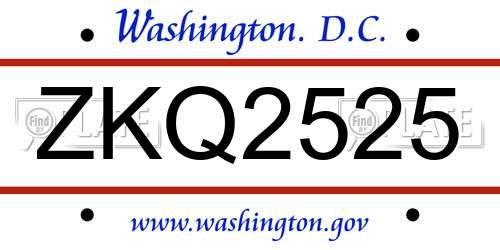 ZKQ2525 District Of Columbia License Plate