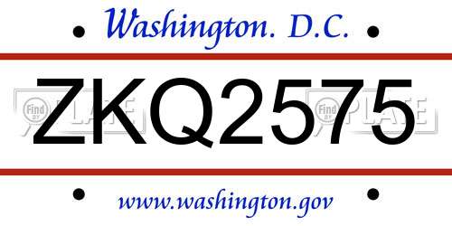 ZKQ2575 District Of Columbia License Plate