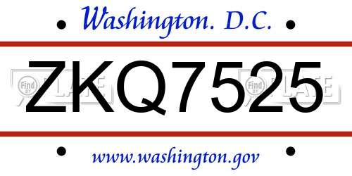 ZKQ7525 District Of Columbia License Plate