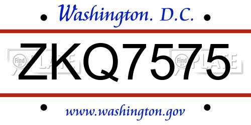 ZKQ7575 District Of Columbia License Plate