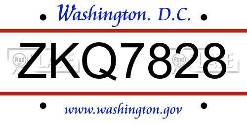 ZKQ7828 District Of Columbia License Plate