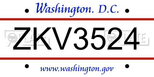 ZKV3524 District Of Columbia License Plate