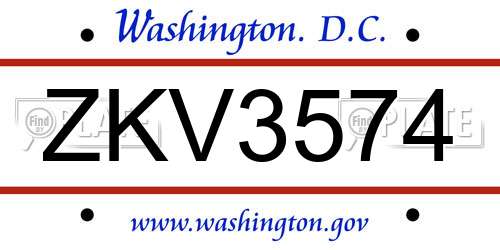 ZKV3574 District Of Columbia License Plate