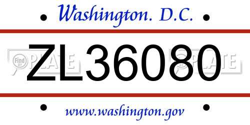 ZL36080 District Of Columbia License Plate