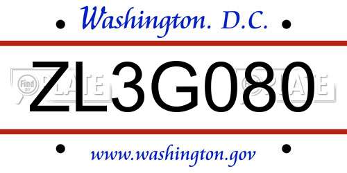 ZL3G080 District Of Columbia License Plate