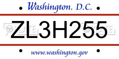 ZL3H255 District Of Columbia License Plate