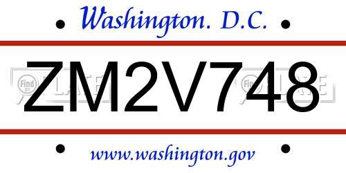 ZM2V748 District Of Columbia License Plate
