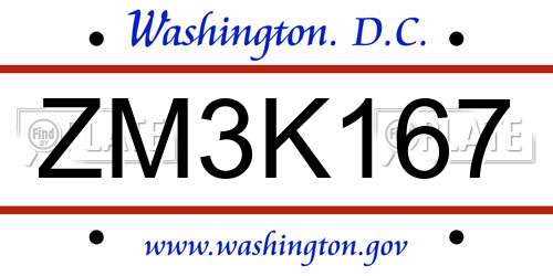ZM3K167 District Of Columbia License Plate