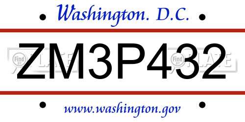 ZM3P432 District Of Columbia License Plate