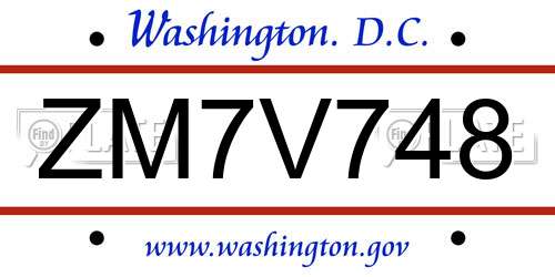 ZM7V748 District Of Columbia License Plate