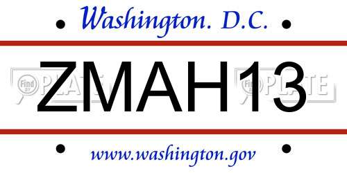 ZMAH13 District Of Columbia License Plate