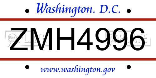 ZMH4996 District Of Columbia License Plate