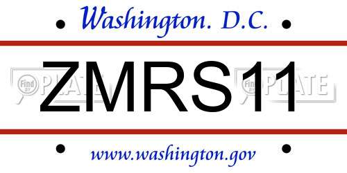ZMRS11 District Of Columbia License Plate