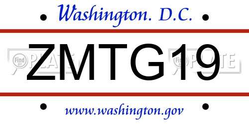 ZMTG19 District Of Columbia License Plate