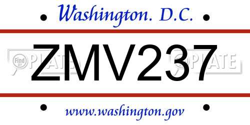 ZMV237 District Of Columbia License Plate