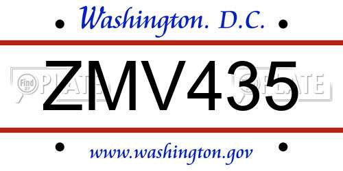 ZMV435 District Of Columbia License Plate
