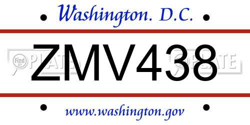 ZMV438 District Of Columbia License Plate